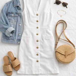 Willow & Thread White Button Front Dress – Size XS